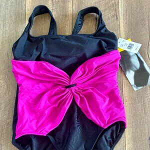 NWT Womens Swim Bathing Suit Longitude 10 Black Pink Slimming
